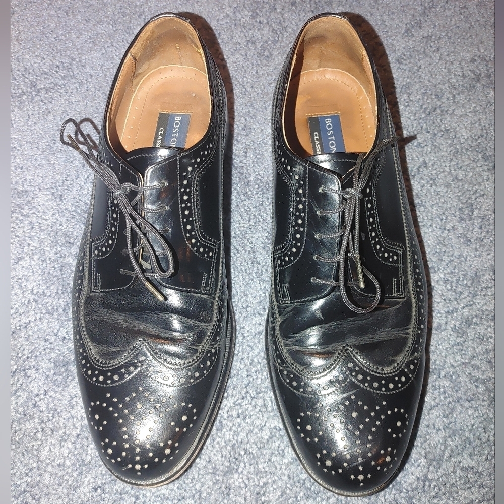 Bostonian Black Leather Wingtip Men's Shoes, Size 10.5